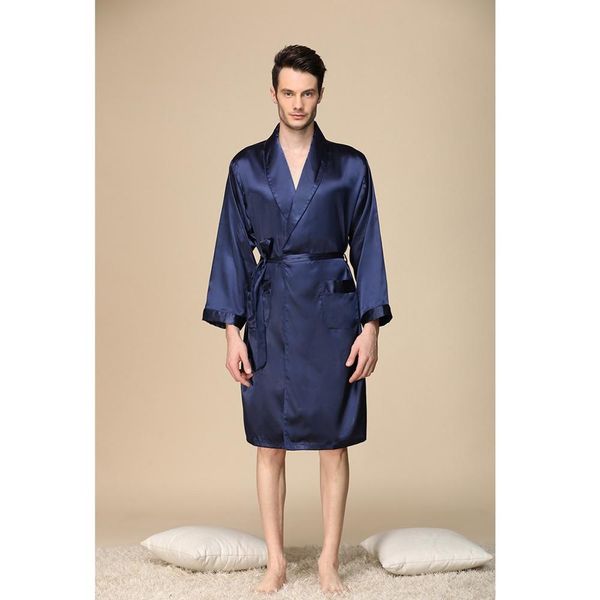 

men's pajamas 2 pcs + pants long-sleeved solid color suit foreign trade home service pajamas bathrobe kimono, Black;brown