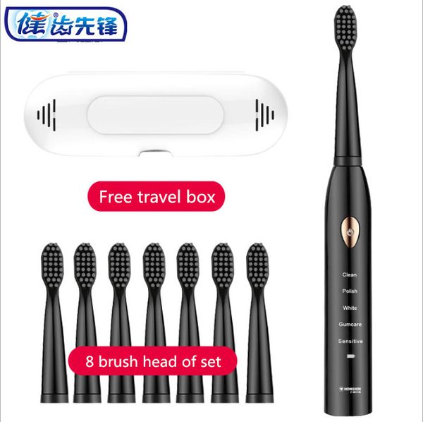 

personal care charging electric toothbrush tooth brush usb rechargeable waterproof ultrasonic automatic 5 mode with travel case, Silver