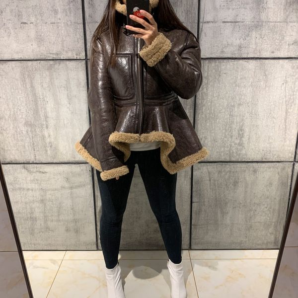 

ladies suede jacket women lamb suede leather jacket shearling, Black