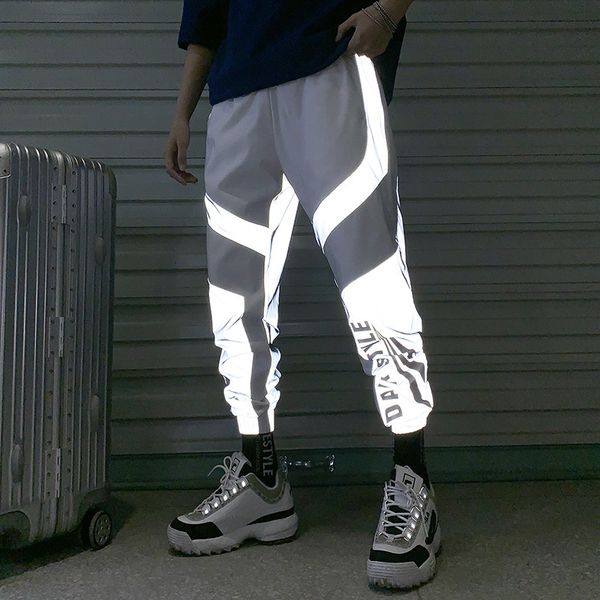 

fashion summer men women sweatpant flash reflective pants joggers hip hop dance show party night jogger baggy trousers ing, Black