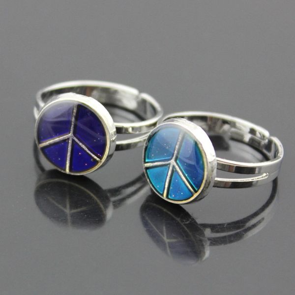 

wholesale 50pcs/lot amazing color changing emotion temperature changeable peace sign mood rings for men women's gifts mr80