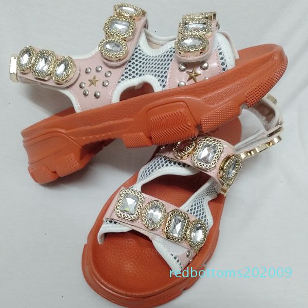 

2019 the latest rhinestone platform sandals beige luxury beach designer slides fashion women designer shoes summer with box r09, Black