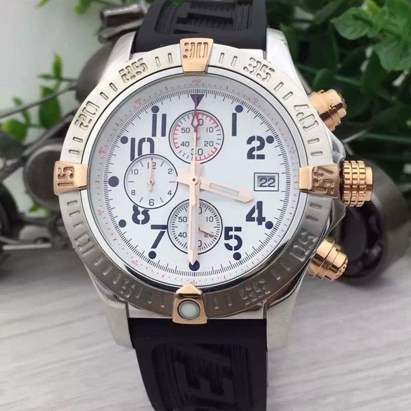 

all subdials working mens watches br 1884 super avenger ii white dial quartz chronograph outdoor 48mm watch two tone wristwatches, Slivery;brown