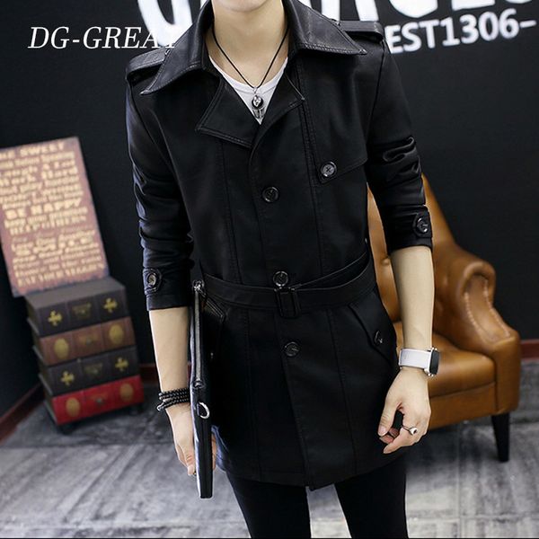 

leather jaket men new fashion popular black medium length spring autumn jackets mens casual motorcycle overcoat male jacket, Black;brown