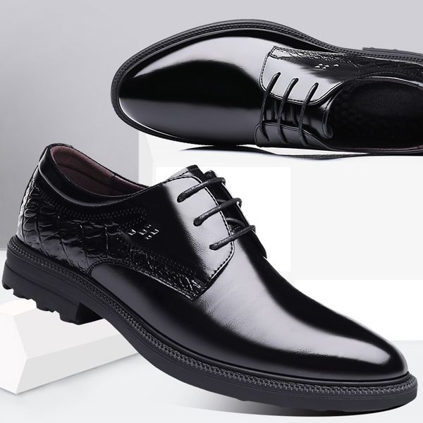 

2020 formal business shoes men pointed toe men dress shoes split leather oxford formal for fashion dress footwear, Black