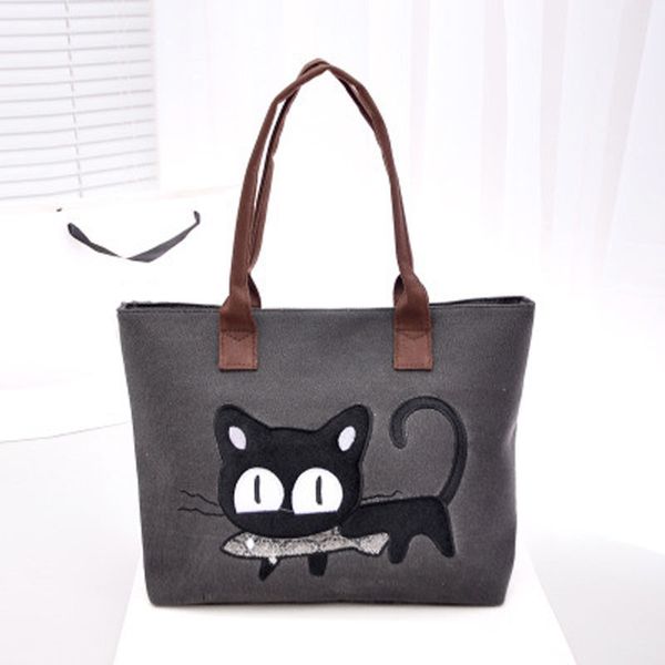 

ladies' canvas bag women shoulder bags female cute cat handbag casual totes lady college school books bag #t2