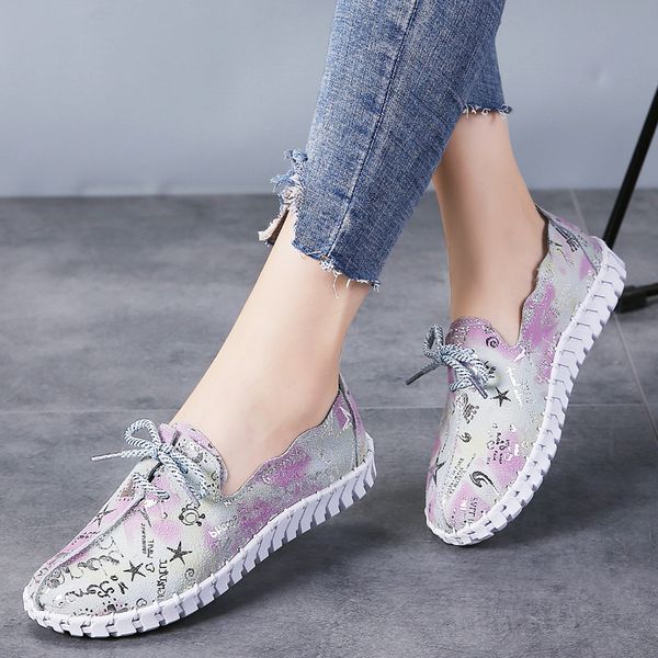

women sneakers autumn women flats loafers shoes genuine leather flats female shoes lace up loafers casual lace-up walking, Black