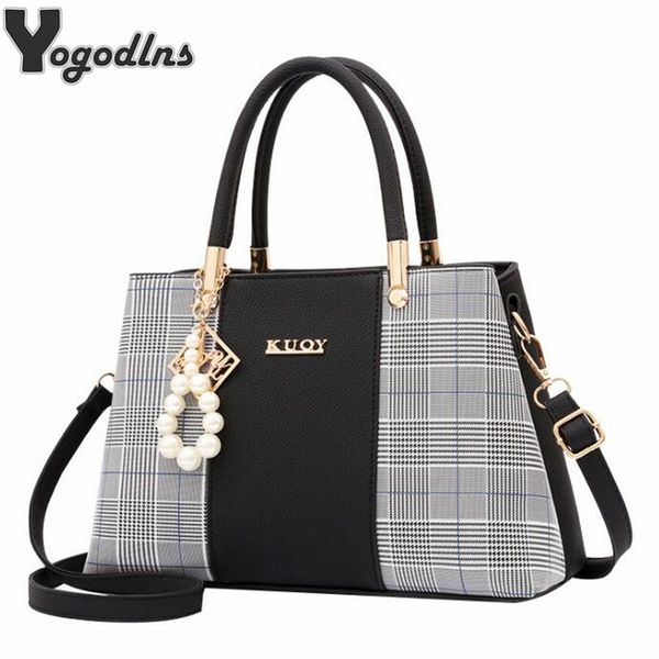 

popular patchwork women shoulder bag elegant female plaid crossbody bags handle hand tote with pendant hanging t200102