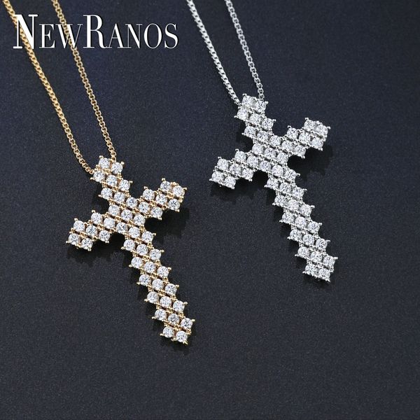 

newranos cross necklace full paved cubic zirconia necklace charm pendant female jewelry for fashion jewelry nqm003404, Silver
