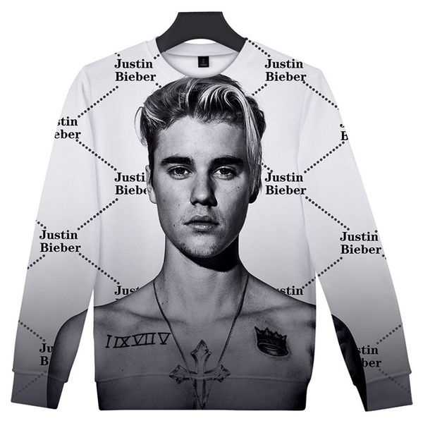 

justin 3d digital print mens hoodies bieber fashion o neck long sleeve sweatshirts, Black