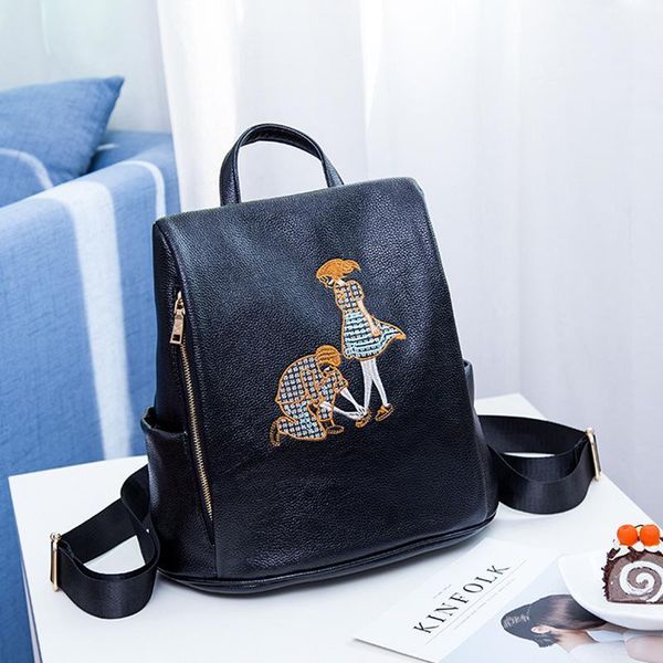 

belle2019 embroidery lovers cowhide both shoulders package women's genuine leather more function tide personality joker backpack
