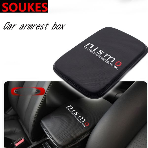 

leather car emblem non-slip armrest box mats pad for nismo motorsport tiida teana skyline juke x-trail almera qashqai