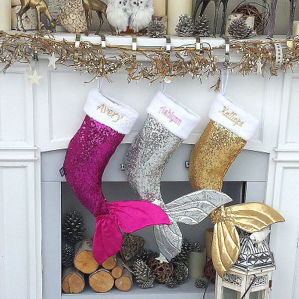 

christmas ornaments christmas tree pendant mermaid sequins socks gift bag 18 inch gift hanging bag 2018