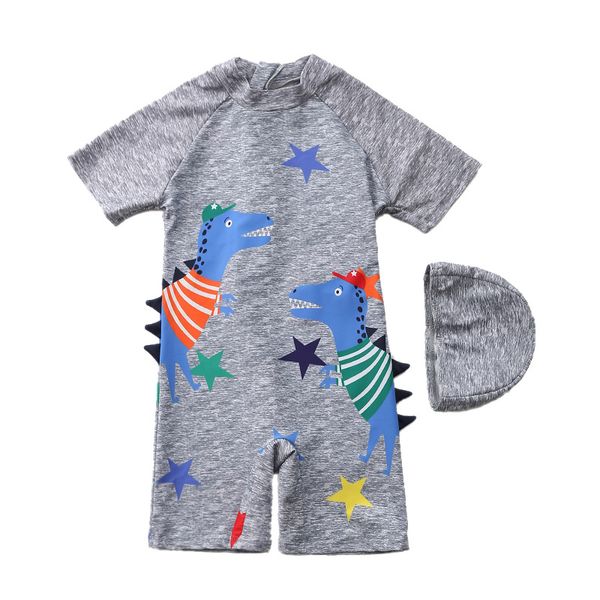 

2020 new baby boy grey swimsuit fashion 3d dinosaur cute star swim wear kids baby beach wear chilren's bathing suit hat yzn20007, Black