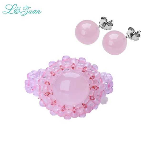 

izuan серьга кольцо набор для женщин ювелирных изделий стерлингового серебра розового natural rose quartz fine jewelry аксессуаров набор пар, Black