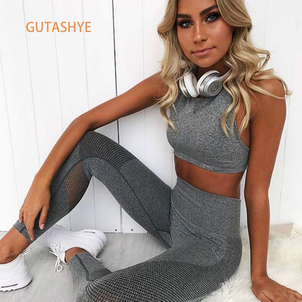

gutashye women's seamless yoga set sportswear sports bra+leggings fitness pants gym running suit exercise clothing athletic