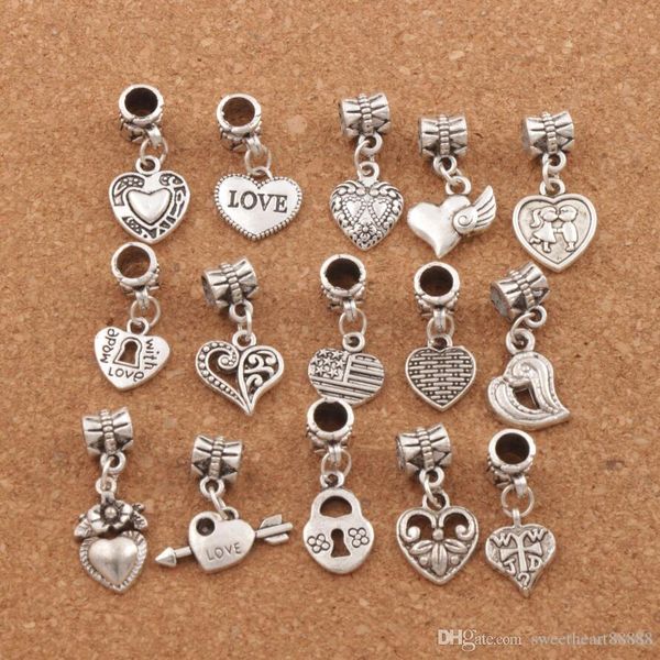 

150pcs много antiqued silver ассорти сердце болтается шарики приспосабливают европейский браслет ювелирные изделия diy металла bm6, Black
