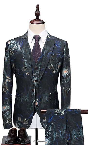 

2019 новые мужские костюмы 3 шт. groomsmen свадебные смокинги для мужчин пик с лацканами с цветочным принтом формальный выпускной костюм (ку, Black;gray