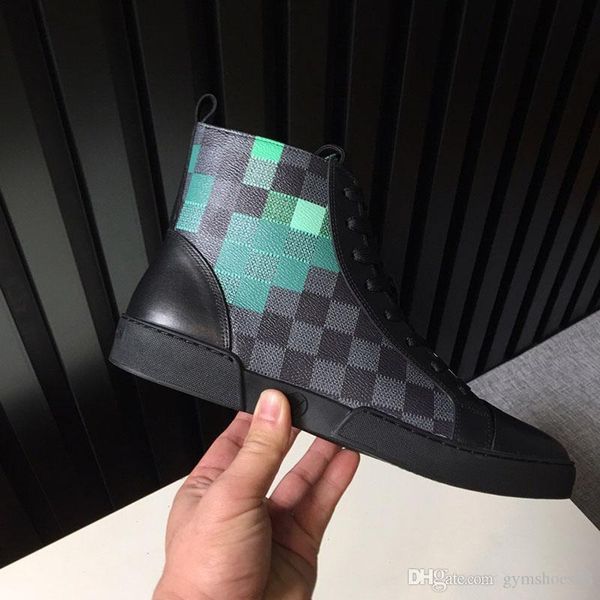 

высокое качество мужской моды кожа люкс высокой верхней повседневной обуви тренер обуви моды удобная кожаная обувь печатные, Black