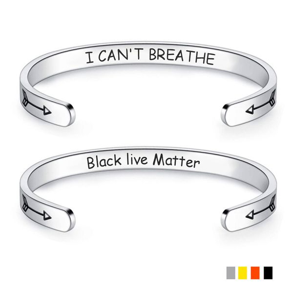 

new bangle bracelets black lives matter i cant breathe women fashion c shape stainless steel charm bracelet mens letters jewelry gift