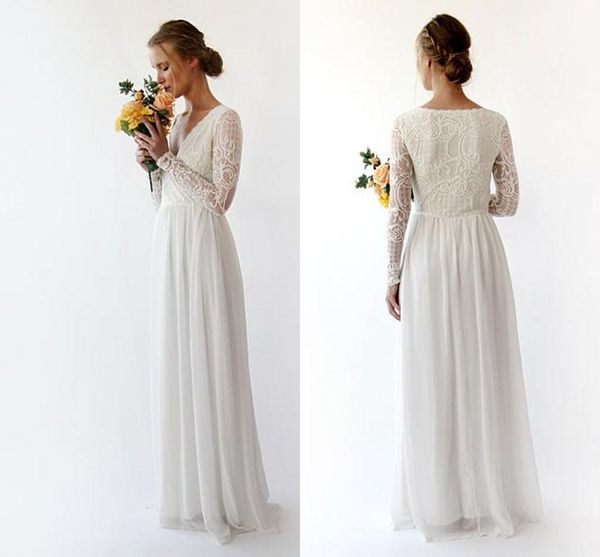 

2019 vintage long sleeves a-line country bohemian wedding dress lace long sleeves beach boho bridal gown plus size, White
