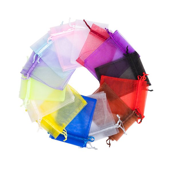 

50pcs 7x9 9x12 10x15 13x18cm organza bags jewelry packaging bags wedding party decoration drawable gift pouches multicolor, Pink;blue