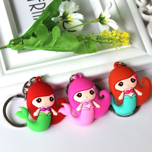 

mermaid keychain figure keychains for girls fashion cartoon trinket keyring keyholder carabiner for keys bag pendant women gifts, Silver