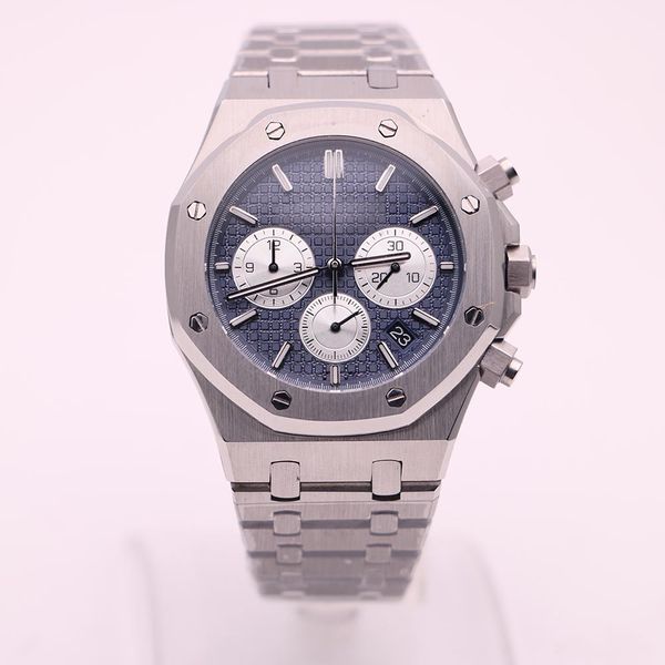 

2019 sale men's watches royal oak 26331st series 41 mm blue dial vk chronograph original buckle quartz watch ng, Slivery;brown