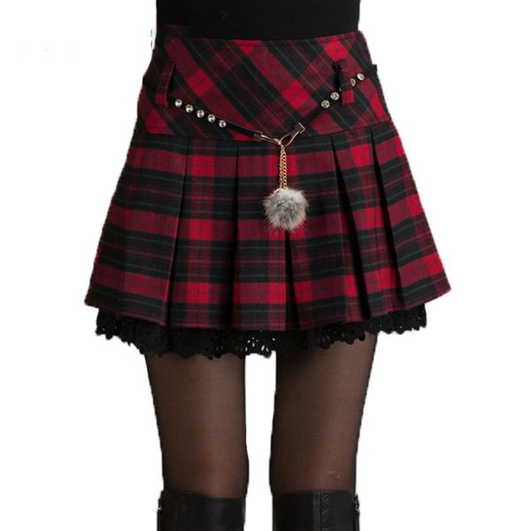

pleated skirt women skirts fashion autumn winter skirt women spring schoolgirl gray red mini plaid skirts women faldas saia, Black