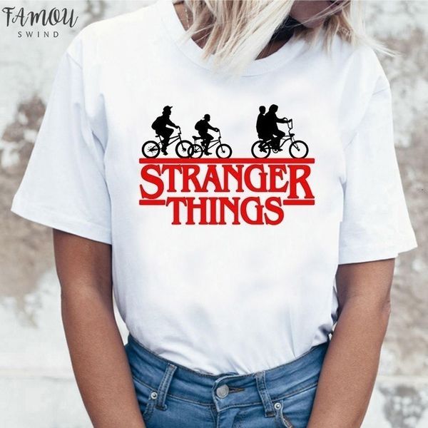 

stranger things 3 funny tshirt women eleven cartoon printed upside down female petal sleeve shirt harajuku tshirt ullzang tees, White
