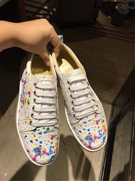 

platform men's and women's shoes wild vintage luxury rhinestone rivets women's shoes low loafers casual red outsole 06, Black