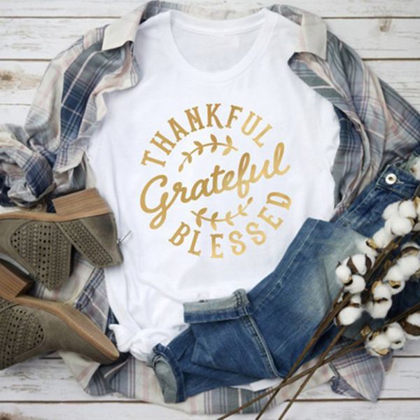 

2020 thankful grateful blessed t-shirt women fashion short sleeved casual white tee hipster t-shirt female clothing