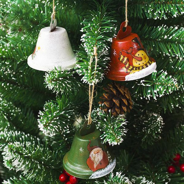 

santa claus bells wrought iron painted bells pendant christmas decorations door and window decoration supplies