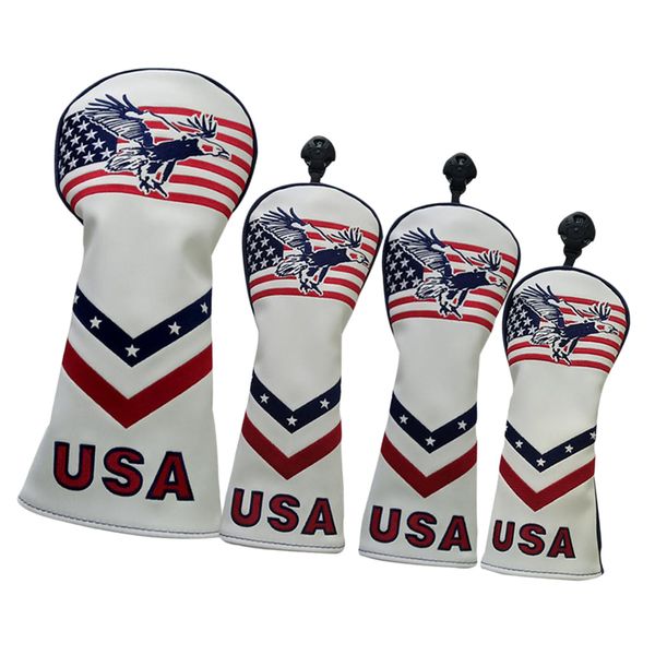 

golf club headcovers (4 count), numbered 1, 3, 5 & x, fits oversized drivers, utility, rescue & clubs, usa flag head covers sleeve
