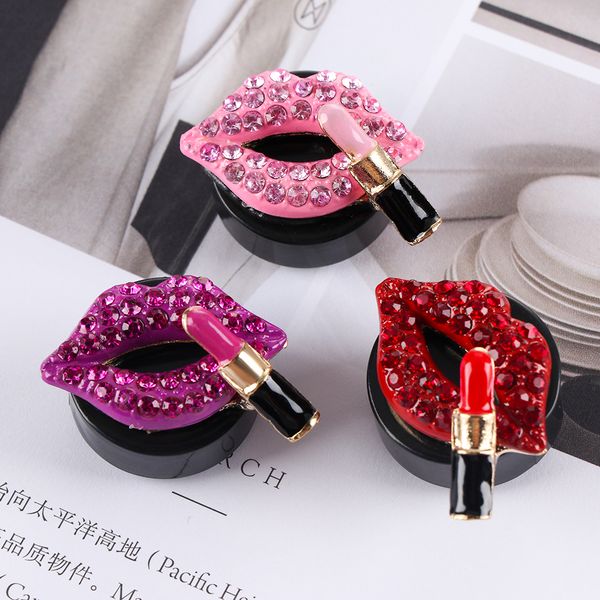 

1 pcs red mouth air outlet perfume clip studded car perfume clip cute car solid decorations for girls ornament