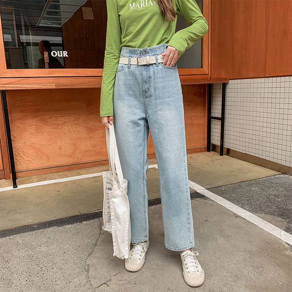 

mg small as student high waist jeans woman autumn 2019 tide directly canister easy trousers blue thin pants