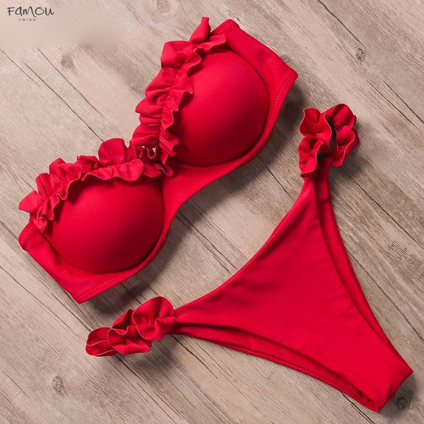 

Bandeau Bikini Swimwear Women Sexy Ruffle Set Push Up Bathing Suit Female Brazilian Leopard Swimsuit Swimsuit 2019