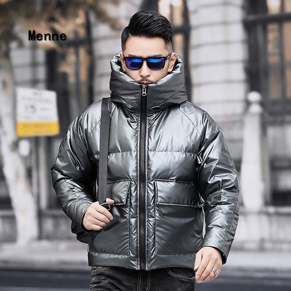 

menne men's hooded warm coat white slim down jacket, Black