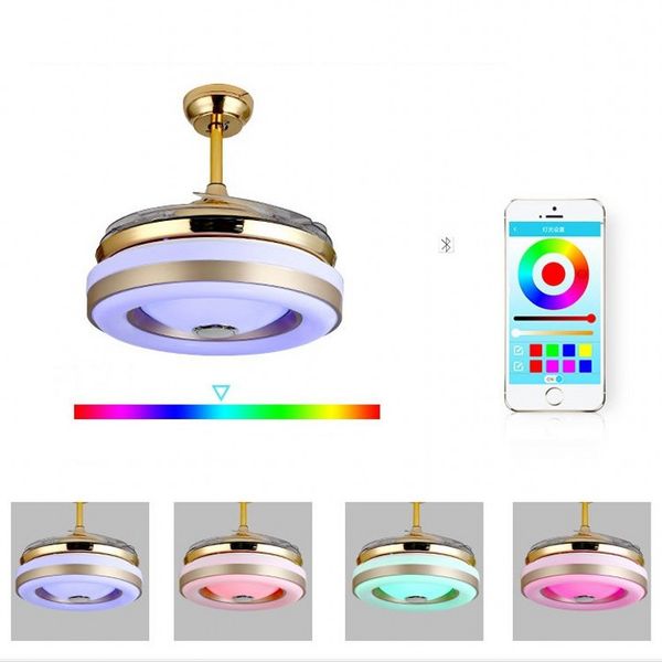 

bluetooth music electric fans with europe style led ceiling light indoor use hide style fans