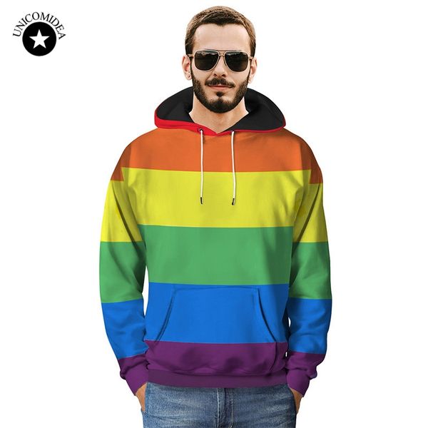 

fashion rainbow stripes printed sweatshirt hoodies men women streetwear lgbt gay pride hoodie autumn long sleeve tracksuit, Black