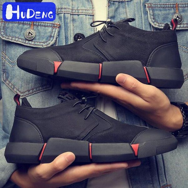 

hudeng all black men leather casual shoes fashion sneakers flats men business leather shoes man sneakers