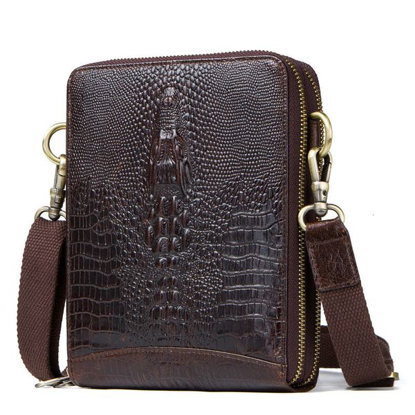 

leisure time man genuine leather oblique satchel crocodile grain cowhide single shoulder package mini- mobile phone male bag handbags