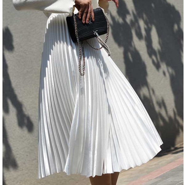 

2020 high waist women long skirt white pleated skirts fashion design women skirts female long faldas saia midi, Black