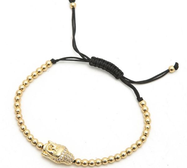 

gold silver micro pave cz cubic zirconia rope adjusted copper beads bracelet cvg324 buddha head charm braided bangles, Black