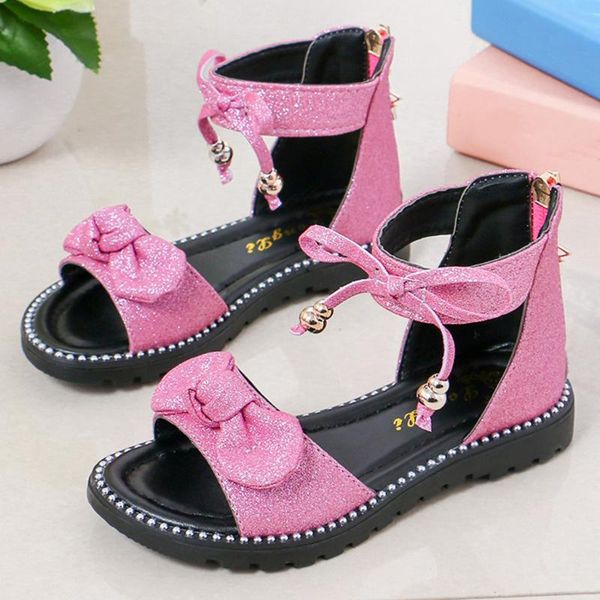 

pure color kids shoes non-slip soft sole children sandals for girls toddler baby breathable casual bow princess shoes, Black;red