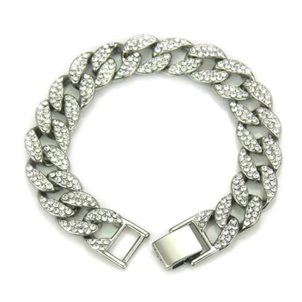 

men's bracelet hip hop miami cuban link gold silver color rhinestones male wristband street jewelry, Black