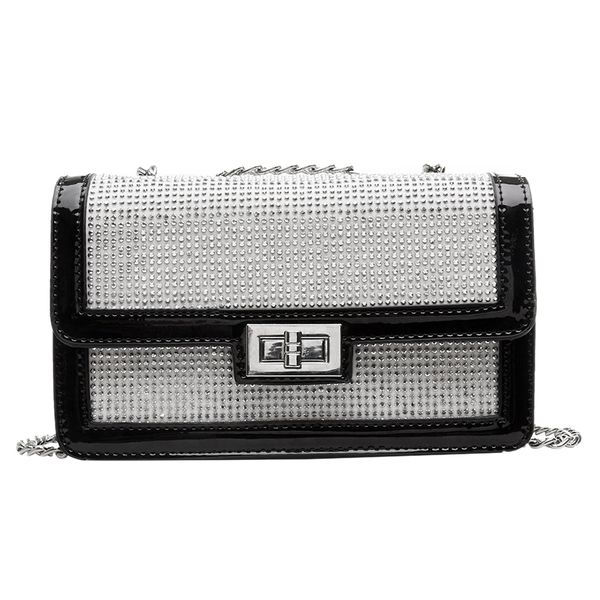 

asds-fashion lock small square bag female bag korean version of tide diamond female single shoulder messenger black