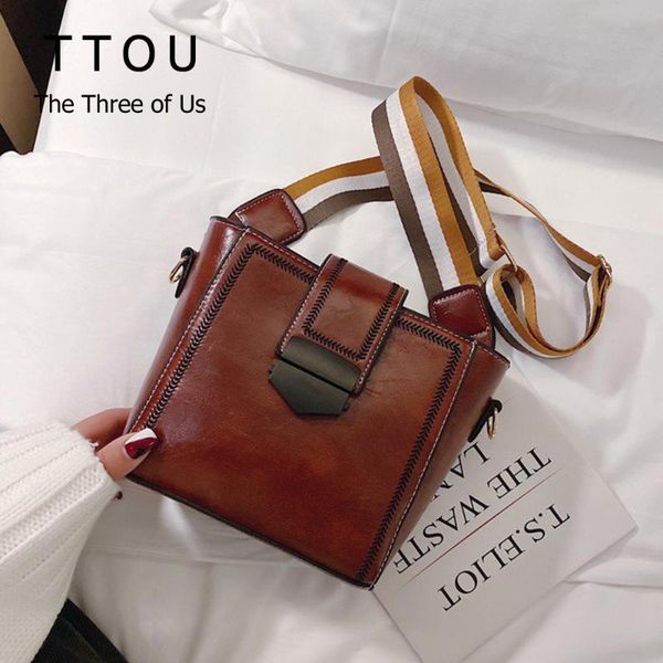 

new women solid color shoulder messenger bag leather bucket bag fashion wide shoulder strap handbags