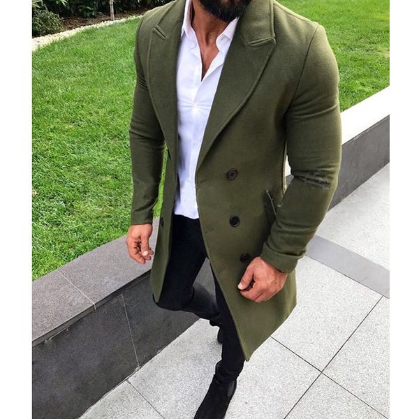 

winter men blends designer solid color long sleeve thick men coats casual plus size male outerwear, Black