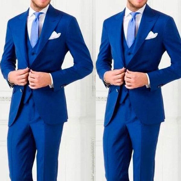 

royal blue men's groom wedding 3 pieces tuxedos groomsmen man party suits jacket + pants + vest, White;black